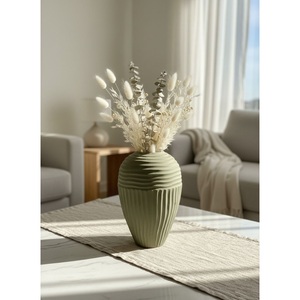Nordic Minimalist Matte Black Ceramic <b>Vase</b> With <b>Ribbed</b> Texture Modern Desktop Flower Pot For Luxury Home and Office Centerpiece - Product Image 6
