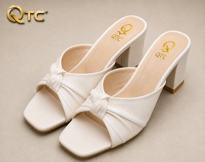 Sandales à talon épais et bout carré pour femme, style coréen, mules à enfiler en Raxine multicolores, chaussures d'été - Product Image 3