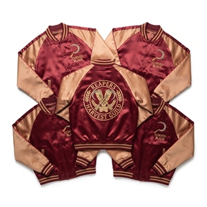 Wholesale Supplier Satin Souvenir Jacket Ochre Gold Off White Master Dyers Skein Embroidery Baseball Bomber <b>Coat</b> - Product Image 2