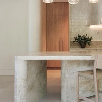 Armoire de cuisine modulaire Senger au design moderne, porte plate en bois mélaminé OSB, avec îlot de cuisine Taj Mahal