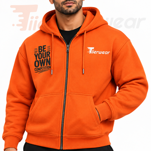 Sweat à capuche zippé orange pour homme, coupe classique, en molleton décontracté, personnalisable avec votre logo – Nouveaux sweats à capuche zippés pour homme - Product Image 5