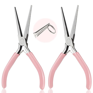 2 Pcs Long Reach Needle Nose Jewelry Pliers Precision Wire Holding Bending Hand <b>Tools</b> Soft <b>Pink</b> Comfort Grip for Crafting - Product Image 1