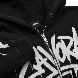 Sweat à capuche pour homme Y2K avec motif graffiti, noir, en molleton français, fermeture éclair intégrale, poche kangourou, coupe ample, design personnalisé - Product Image 4