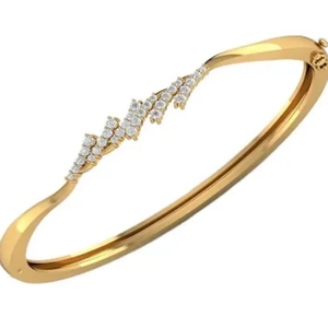 14K Yellow Gold Round Brilliant Cut Diamond Micro Insert <b>Bangle</b> <b>Bracelet</b> for Women | Vintage Engagement Wedding Anniversary Gift - Product Image 2