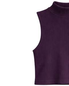Top Corto Personalizado Morado Oscuro Acanalado de Cuello Alto Sin Mangas para Mujer, Ajuste Delgado, Elástico, Casual, de Verano, Camiseta sin Mangas, Chaleco Básico de Moda - Product Image 2