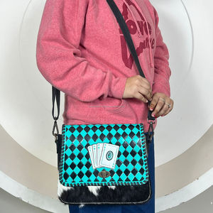 กระเป๋าสตางค์ผู้หญิงลายหมากรุกหนังวัวเครื่องมือทำด้วยมือมาใหม่พร้อมการ์ดเล่นสะพายข้างและสะพายไหล่ - Product Image 4