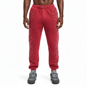 กางเกงวอร์มผ้าฝ้ายแท้ 100% ประดับเพชร กางเกงวอร์มฟอกสีสไตล์สตรีทแวร์ สำหรับผู้ชายและผู้หญิง ปี 2026 - Product Image 1