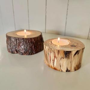 Ensemble de supports pour bougies chauffe-plat en tranches de bois, centre de table rustique pour mariage, Thanksgiving, Noël, décoration d'intérieur - Product Image 1