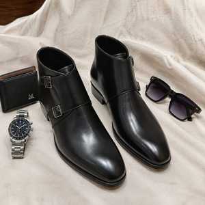 Bottes Chelsea classiques de luxe en cuir véritable pour hommes, bottes habillées à enfiler, noires, à bout rond, chaussures de ville formelles - Product Image 4