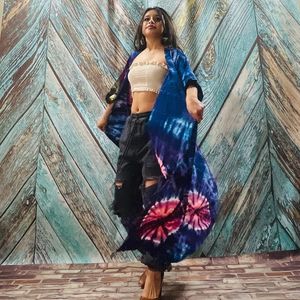 Belle Nouveau Kimono Robe D'été Surdimensionné Vacances Look Boho Festival Bohème Boho Chic À La Mode Femmes Tie Dye Kimono - Product Image 2
