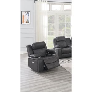 Poltrona Reclinabile Contemporanea in Similpelle Gel Effetto Carbone con Portabicchieri e Braccioli Contenitore, Azionamento Elettrico, 1 Pezzo, per Arredamento Soggiorno - Product Image 1