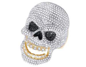 Anillo de Calavera Punk con Diamantes, Chapado en Oro de 18K, Oro Blanco, Corte Brillante Redondo Natural, Certificado GIA, Joyería Unisex para Fiestas - Product Image 1