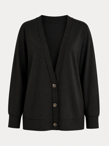 Cardigan en tricot minimaliste pour femme, manches longues, col en V, boutons sur le devant, pull léger à superposer - Product Image 1