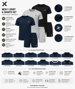 Ensemble T-shirt et short d'été pour homme X Sports City, respirant, séchage rapide, manches courtes, col rond, deux pièces, décontracté, en soie - Product Image 4