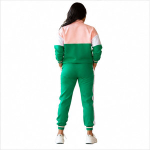 <b>Women's</b> Color Blocked Tracksuit Set Green Pink <b>White</b> Sporty Full Sleeve Knitted Polyester Cotton 2 Piece Regular Fit All Seasons - Product Image 4