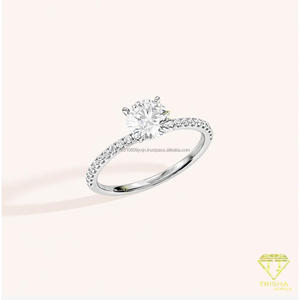 Anillo de Compromiso de Diamante Moissanite de Corte Redondo, Oro Blanco, Seis Puntas, Anillo Solitario con Pavé para Mujer, Joyería Nupcial de Promesa de Boda - Product Image 3