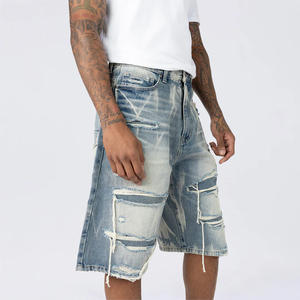 Hot Selling High Street Best Fashion Elastic Waist <b>Men</b> Denim Shorts High Quality Custom Design and Logo Printed <b>Men</b> Denim Short - Product Image 3