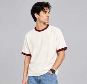 Men's for Short Sleeve T-Shirt <b>Red</b> Contrast Trim Front Regular Fit 100% Cotton Casual O-Neck Jersey <b>Top</b> Quick Dry Breathable - Product Image 4