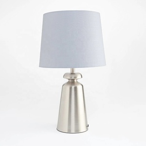 Imperial Bell Metal Table <b>Lamp</b> with Brushed Nickel Finish Linen Shade Durable Iron Base Soft Ambient Lighting Accent - Product Image 6