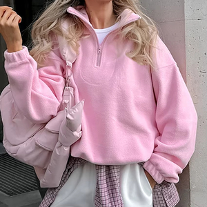 Sudadera de invierno para mujer al por mayor, informal, de color liso, holgada, con cuello vuelto y cremallera, de manga larga - Product Image 1