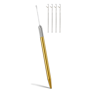 Gold Aluminum Pen Style Hair Extension Loop <b>Threader</b> Latch Hook Pulling <b>Needle</b> Kit With 4 Interchangeable Tips Salon Supply - Product Image 1