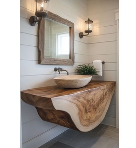 Luxury Handcrafted Live Edge Solid Wood <b>Floating</b> Vanity Artistic Natural Bathroom Console <b>Unit</b> - Product Image 1