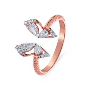 Bague ouverte de luxe en or rose 18 carats avec diamant taille poire pour femme, design inspiré des feuilles, bijoux fins, fournisseur en gros - Product Image 3