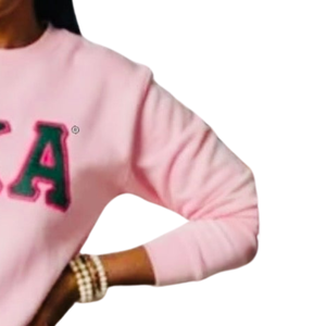 <b>Pink</b> with Green Leather <b>Sweatshirt</b> for Women Crewneck Long Sleeve Pullover Contrast Applique Sorority Inspired Casual Fashion - Product Image 5
