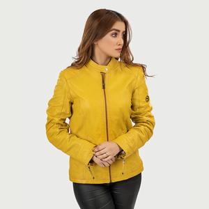 Veste de moto en cuir d'agneau véritable marron pour femme PIHA SPORTS, coupe aviateur, coupe-vent et séchage rapide, fermeture éclair pour l'hiver - Product Image 4