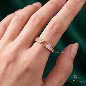 Rose Gold <b>Open</b> Chevron Lab Grown Diamond Band <b>Ring</b> for Women Minimalist Luxury 14K IGI Certified Fine Jewelry Wedding Gift - Product Image 6