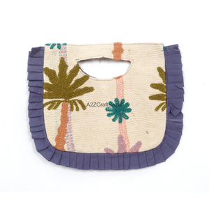 Pochette de soirée vintage de luxe faite à la main pour femme, broderie Suzani, doublure en coton matelassée à la main du Rajasthan, avec poignée longue. - Product Image 1