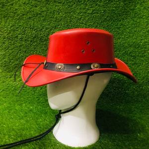 Chapeau de cowboy en cuir véritable rouge, fait main, qualité supérieure, style western rodeo pour cowgirl - Product Image 4