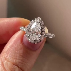 Elegant Design Pear Cut Lab Diamond Halo Pave Ring with IGI Certified & VVS Clarity in 14K Yellow Gold Diamond Ring for Women's - Product Image 1