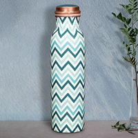 Bouteille d'eau en cuivre écologique à motif floral moderne avec couvercle en cuivre, portable pour la maison et les voyages