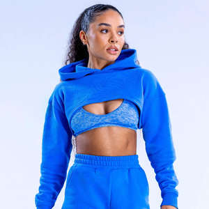 Nouvel arrivage : Sweat à capuche oversize super court bleu électrique pour femme, anti-plis, respirant, idéal pour la gym et les activités sportives - Product Image 1
