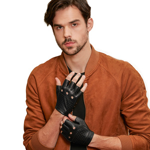 Black Genuine Leather Driving <b>Gloves</b> Classic Car <b>Gloves</b> Knuckle Hole Retro Racing Style At Factory Price - Product Image 2