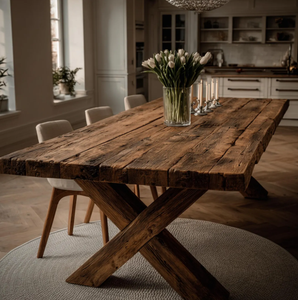 Modern Solid Acacia Wood <b>Foldable</b> 6-Seater Dining <b>Table</b> <b>with</b> Bench Metal <b>Legs</b> Eco-Friendly Hotel Use Budget Friendly Best Price - Product Image 4