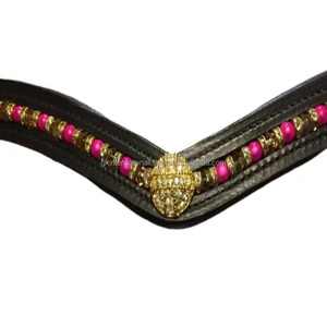 Diadema de cuero de alta calidad, plana, delgada, de lujo, con logotipo personalizado, para deportes al aire libre, ecuestres, decorativa, con cuentas. - Product Image 3