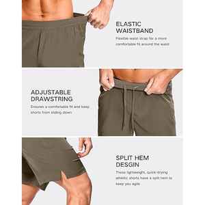Shorts de sport pour homme taille haute, coupe compressive 2-en-1 avec doublure, pour la course, l'entraînement, la musculation, le fitness, séchage rapide - Product Image 3