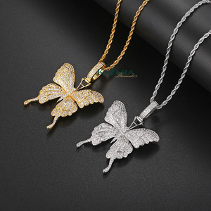 Colgante con Forma de Mariposa con Diamante Cultivado en Laboratorio, Plata 925, Chapado en Oro de 18K, Estilo Hip Hop, Joyería Unisex - Product Image 2