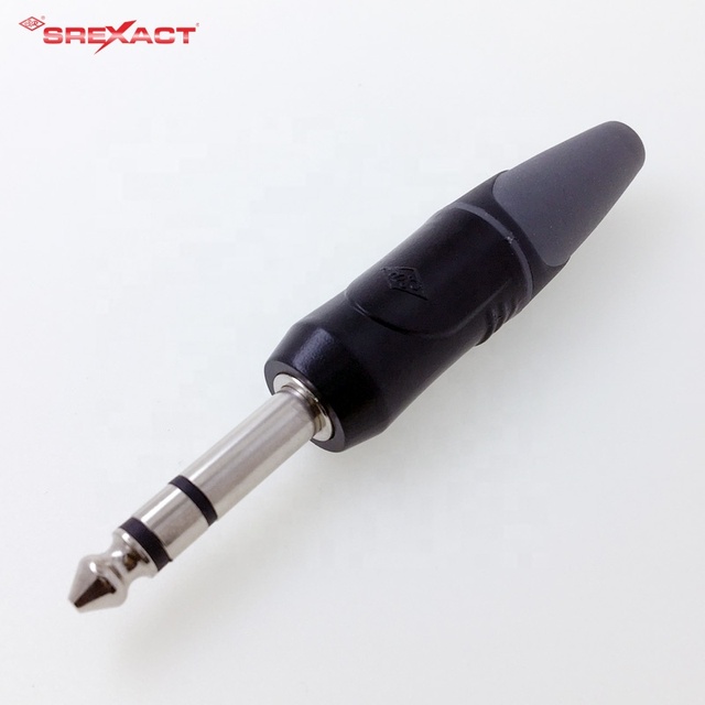 Audio Shark 6.3mm Stereo TRS 1/4 Phone Plugs with Brass Contacts Zinc Alloy Shell Black Plated Finish Gray Cap