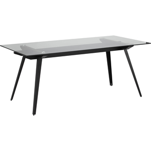 Modern Clear Tempered Glass Dining <b>Table</b> 1800mm Waterproof Durable <b>Matte</b> Black Metal Legs Minimalist Dining Room Furniture - Product Image 1