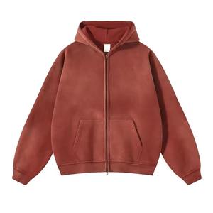เสื้อฮู้ดดี้ผู้ชายไซส์ใหญ่คุณภาพสูงแบบซิป วินเทจ สีซีดจาง สไตล์ทำสีแบบแอซิดวอช - Product Image 2