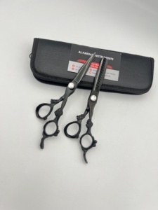 Black Plasma Color Hair Cutting <b>Scissors</b> Set Adjustable Screw Dragon Handle Thinning Straight Barber Salon Use Shears - Product Image 1