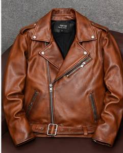 Veste moto en cuir PU pour homme, col rabattu, fermeture éclair, coupe ajustée, couleur unie, manches classiques, automne - Product Image 1