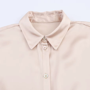 2 Colorway Turn-down Collar Button Long Sleeve Bow Tie Solid Color Silky Casual Vintage Woven Breathable <b>Satin</b> <b>Blouses</b> Women - Product Image 2