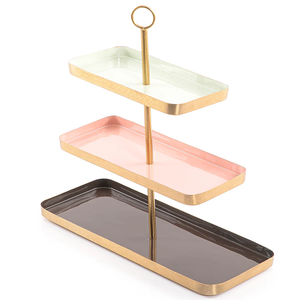 3 Tier Rectangle Metal Cake Stand Serving Tray Set Reusable Gold <b>Frame</b> Pastel Colored Trays - Product Image 2