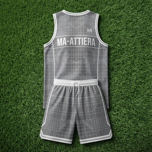 MA-ATTIERA Conjunto de uniforme de baloncesto personalizado con patrón de cuadrícula gris para hombre, camiseta sin mangas y pantalones cortos - Product Image 5