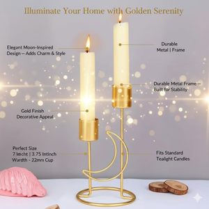 Gold Metal <b>Candle</b> Stands Set of 2 Modern Decorative Candlestick Holders for Wedding Birthday Party & <b>Dinner</b> Table Decor - Product Image 3