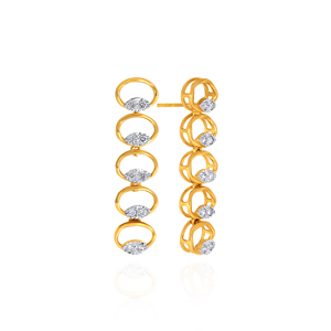 Pendientes de Oro Amarillo de 14K con Diamantes Cultivados en Laboratorio, Corte Brillante Redondo Multicírculo, Diseño Geométrico Colgante para Mujer |   Joyería Fina - Product Image 2